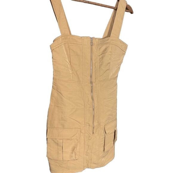 Forever 21 Beige Sleeveless Dress Zipper Safari Y2K‎ Gorpcore Utility Minimalist - Picture 1 of 5